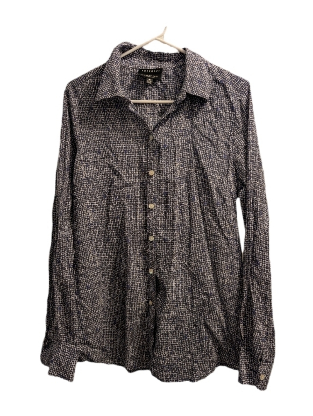 Foxcroft Shape Fit Blue & White Patterned Long-Sleeve Button-Down 14